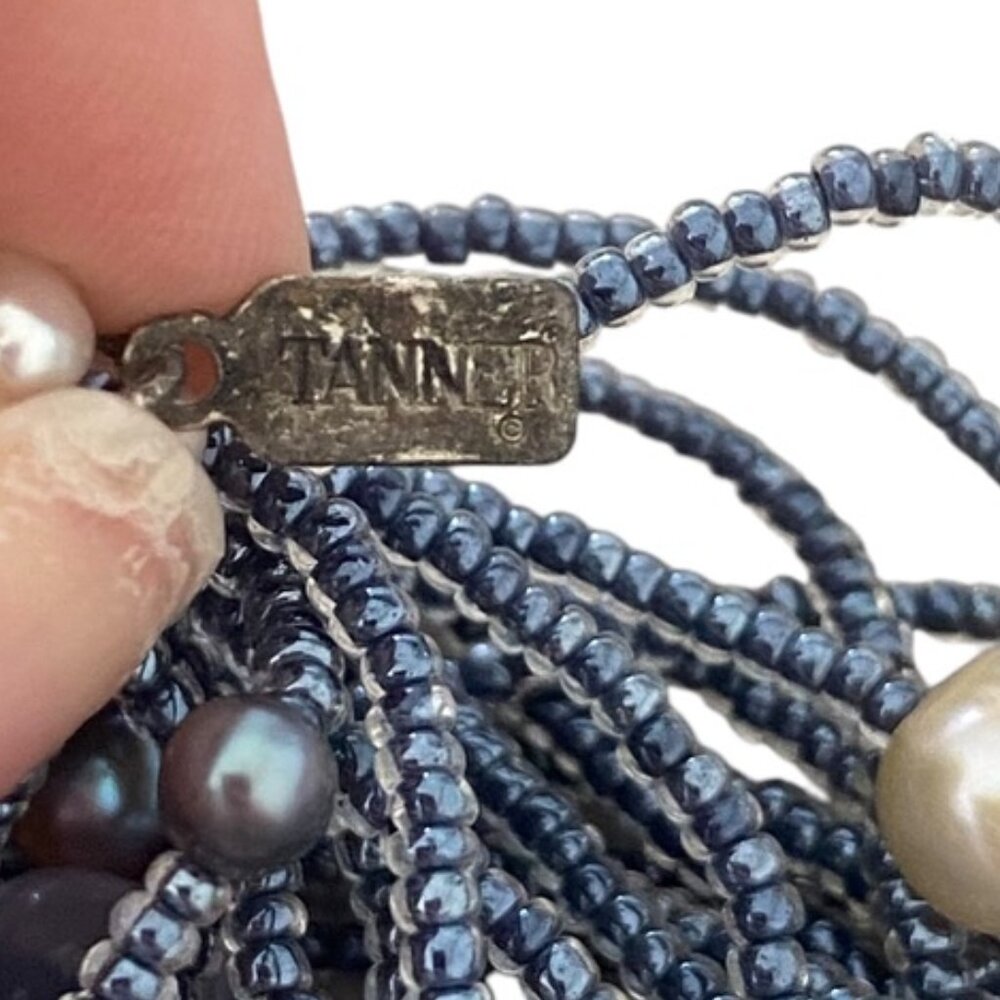 Vintage Tanner Chucnky multistrand necklace with freshwater pearls blue Iconic - Picture 15 of 16